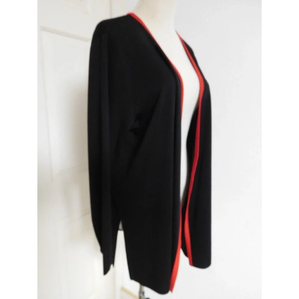 Women's EXCLUSIVELY MISOOK Black with Red Trim Open Front Long Cardigan Small
